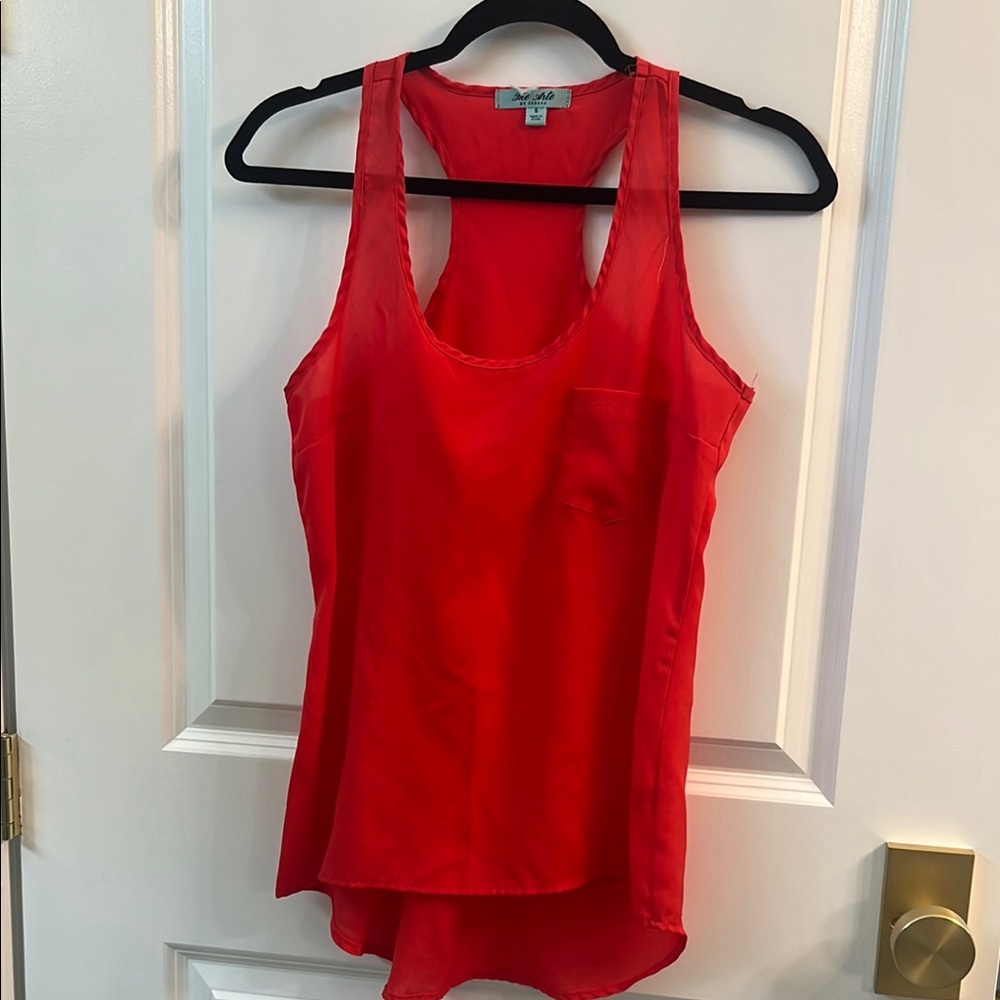 Red Asymmetrical Sleeveless Tank Top